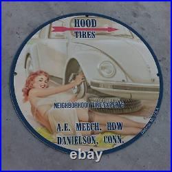 Vintage Hood Tires Neighborhood Tire Experts Porcelain Gas & Oil Pump Sign