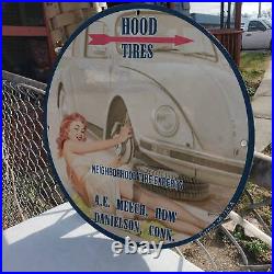Vintage Hood Tires Neighborhood Tire Experts Porcelain Gas & Oil Pump Sign