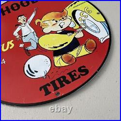Vintage Hood Tires Porcelain Gas Oil Li'l Genius Auto Repair Service Pump Sign