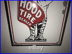 Vintage Hood Tires Porcelain Sign Pump Plate Gas Oil Lubester