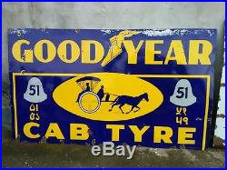 Vintage Horse Hansom Pony Carriage Tires Porcelain Enamel Sign GOODYEAR CAB TYRE
