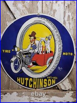 Vintage Hutchinson Tire Sign Old Big Auto Car Truck Wheels Co Porcelain Sign 30