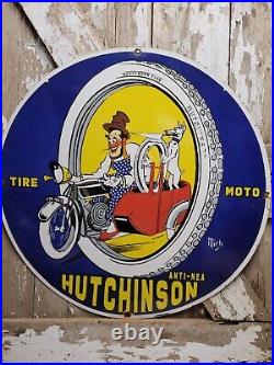 Vintage Hutchinson Tire Sign Old Big Auto Car Truck Wheels Co Porcelain Sign 30