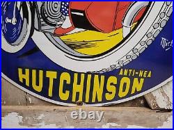 Vintage Hutchinson Tire Sign Old Big Auto Car Truck Wheels Co Porcelain Sign 30