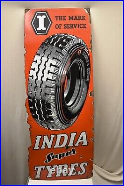 Vintage India Super Tyres Tire Sign Board Porcelain Enamel Transportation Collec