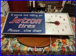 Vintage Jetzon Tires Lighted Clock Sign Advertisement Please. Slow Down READ