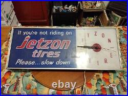 Vintage Jetzon Tires Lighted Clock Sign Advertisement Please. Slow Down READ