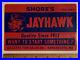 Vintage-KU-Kansas-University-Jayhawk-Advertising-Tires-Sign-KCMO-Shores-Early-01-pd