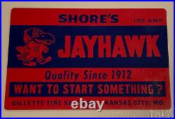 Vintage KU Kansas University Jayhawk Advertising Tires Sign KCMO Shores Early