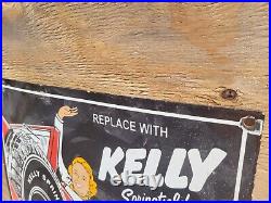 Vintage Kelly Porcelain Sign Automobile Tires Car Wheel Gas Garage Spark Plugs