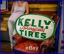 Vintage Kelly Springfield Tires Convex Tin Advertising Gas Oil Sign NOS Cond