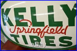 Vintage Kelly Springfield Tires Convex Tin Advertising Gas Oil Sign NOS Cond