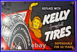 Vintage Kelly Springfield Tires Porcelain Gas Sign Advertising