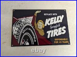 Vintage Kelly Tires Porcelain Metal Gas Pump Sign