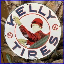 Vintage Kelly Tires Porcelain Metal Sign Oil Gas Service Station Garage USA Lady