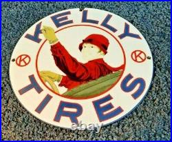 Vintage Kelly Tires Porcelain Service Station Auto Gas Dealer Pump Sign