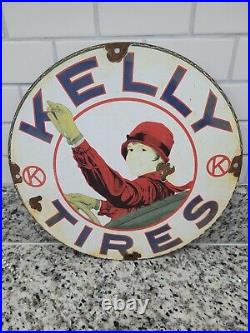 Vintage Kelly Tires Porcelain Sign Garage Lube Auto Parts Gas Oil Sales Service