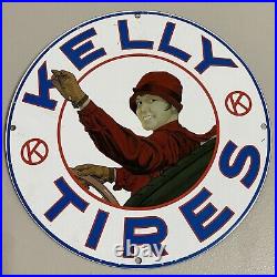 Vintage Kelly Tires Porcelain Sign Gas Oil Auto Part Service Shop Car Pump Plate
