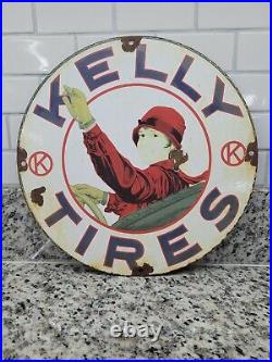 Vintage Kelly Tires Porcelain Sign Truck Automobile Parts Sales Service Station