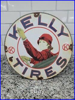 Vintage Kelly Tires Porcelain Sign Truck Automobile Parts Sales Service Station