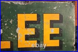 Vintage LEE Tire Heavy Metal Sign Painted Original Advertising service gas oil