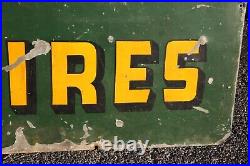 Vintage LEE Tire Heavy Metal Sign Painted Original Advertising service gas oil