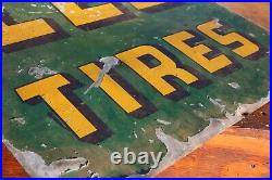 Vintage LEE Tire Heavy Metal Sign Painted Original Advertising service gas oil