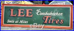 Vintage LEE Tires of Conshohocken Sign with Wood Frame Smile at Miles RARE