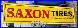 Vintage Large 1983 Saxon Tires Sign, Automotive Advertising metal sign, yellow