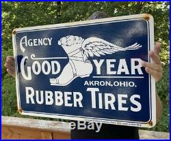 Vintage Large 24 Genuine Goodyear Rubber Tires Porcelain Sign Akron Ohio