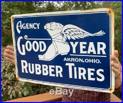 Vintage Large 24 Genuine Goodyear Rubber Tires Porcelain Sign Akron Ohio