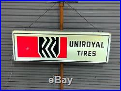 Vintage Large 48 x 16 Lighted UNIROYAL Tires Dealer Tire Sign Shop Light WORKS