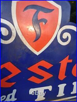 Vintage Large Firestone Tires Auto Advertising Porcelain Metal Service Sign