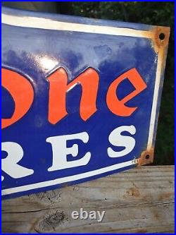 Vintage Large Firestone Tires Auto Advertising Porcelain Metal Service Sign