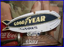 Vintage Large Goodyear Tires Porcelain Sign Sales Service Gas Oil Blimp Aviation