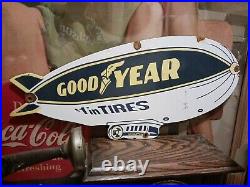 Vintage Large Goodyear Tires Porcelain Sign Sales Service Gas Oil Blimp Aviation