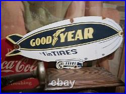 Vintage Large Goodyear Tires Porcelain Sign Sales Service Gas Oil Blimp Aviation