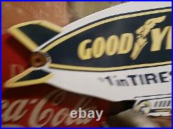 Vintage Large Goodyear Tires Porcelain Sign Sales Service Gas Oil Blimp Aviation