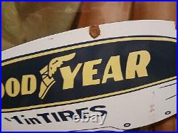 Vintage Large Goodyear Tires Porcelain Sign Sales Service Gas Oil Blimp Aviation