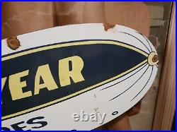 Vintage Large Goodyear Tires Porcelain Sign Sales Service Gas Oil Blimp Aviation