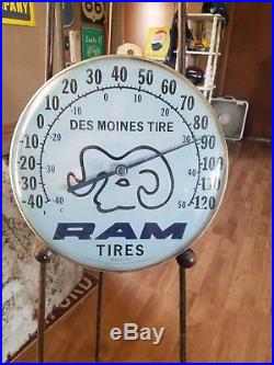 Vintage Large Ram Tire Tires Des Moines Iowa Thermometer Sign Jumbo Dial Ohio