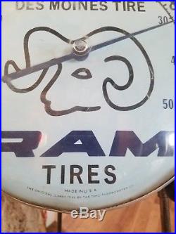Vintage Large Ram Tire Tires Des Moines Iowa Thermometer Sign Jumbo Dial Ohio