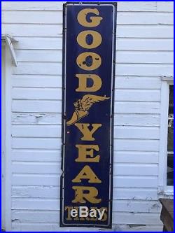 Vintage Large Vertical Goodyear Porcelain Sign Oil & Gas Tire. Shipping Local PU