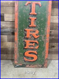 Vintage Lee Tires 6ft Vertical Advertising Sign With Wooden Frame