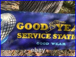 Vintage Lg 72in Goodyear Gas Oil Service Station Porcelain Sign With Earth Tire