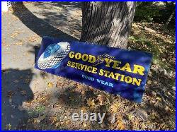 Vintage Lg 72in Goodyear Gas Oil Service Station Porcelain Sign With Earth Tire