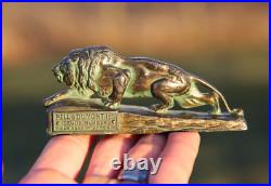 Vintage Lion Motor Oil Tire Advertising Brass Paperweight Promo sign gas oil old