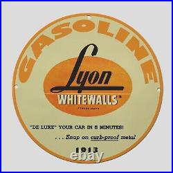 Vintage Lyon Whitewalls Gasoline 1913 Oil Porcelain Gas Pump Sign