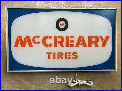 Vintage McCreary Tires Light Sign Metal Garage Shop man cave Gas Oil auto racing