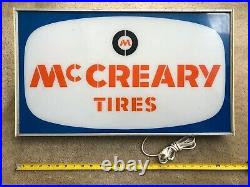 Vintage McCreary Tires Light Sign Metal Garage Shop man cave Gas Oil auto racing
